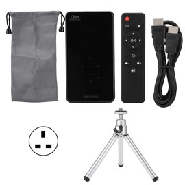 Portable DLP HD for Android 7.1 Bluetooth WiFi Projector Black with Remote Control 110-240V(1+8G UK Plug)