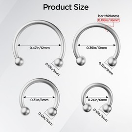 SMLBJUTE 8 PCS 16G Surgical Steel Horseshoe Nose Septum Earrings Eyebrow Lip Retainer Spiral Tragus Puncture Rings 6-12mm for Women Men (Silver)