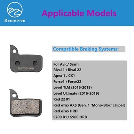 Brake pads for Bicycle, Bike Brake Pads for SRAM Rival/Force/Level TLM/Level Ultimate/Red/eTap AXS/eTap HRD, Semi-metallic/Ceramic/Sintered, 2 Pairs (Semi-metallic)