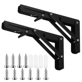 Tanstic 2 Pack 8 Inch Folding Shelf Brackets, Heavy Duty Wall Mounted Shelf Bracket, Metal Collapsible Shelf Bracket Triangle Shelf Support, Space Saving for Table Bench, Max Load 220lb(Black)