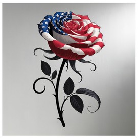 American Flag Rose Decal Patriotic USA Flower Sticker for Car Truck Laptop Window Waterproof Vinyl for Independence Day Memorial Day Veteran Support 3.18 x 5 Inches