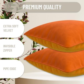 Blau Marité Decorative Velvet Throw Pillow Covers with Trim. Soft Velvet Decorative Pillow Cases. Velvet Cushion Covers. Contrast Pipping.(Orange, 20"x20")