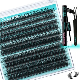 Lash Clusters Kit 200pcs, Eyelash Extension Kit 80D D Curl Diy Cluster Eyelashes Extensions Eyelash Bond and Remover Waterproof Lash Applicator Tools for 9-16mm Mix Lashes Beginner Self Use at home
