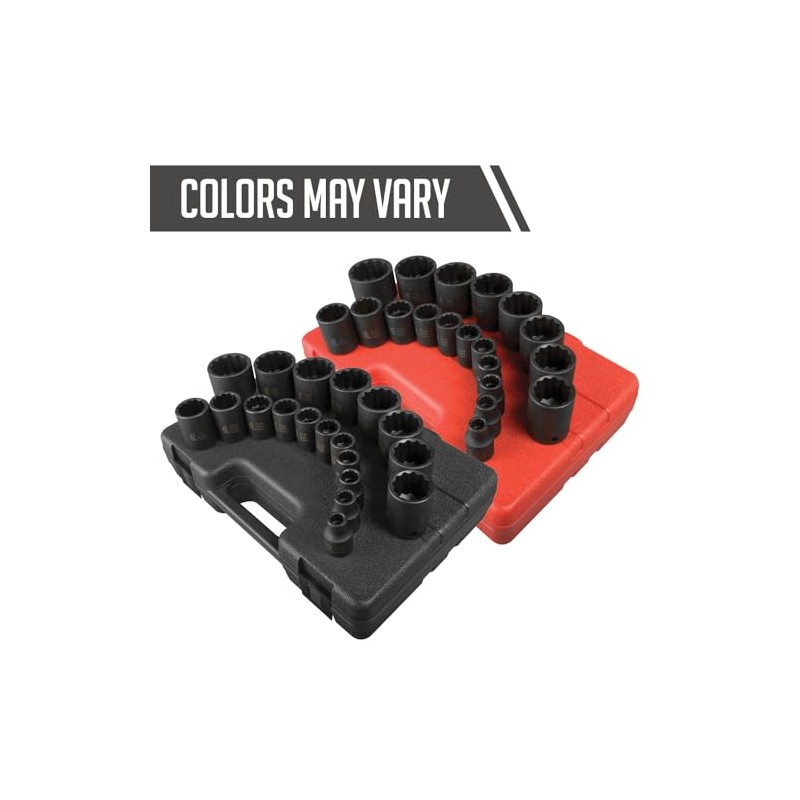 SUNEX TOOLS 2819 1/2-Inch Drive 12-Point SAE Impact Socket Set,