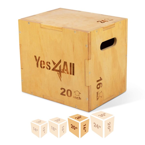 Yes4All 3 in 1 Wooden Plyo Box - Natural - 24 x 20 x 16
