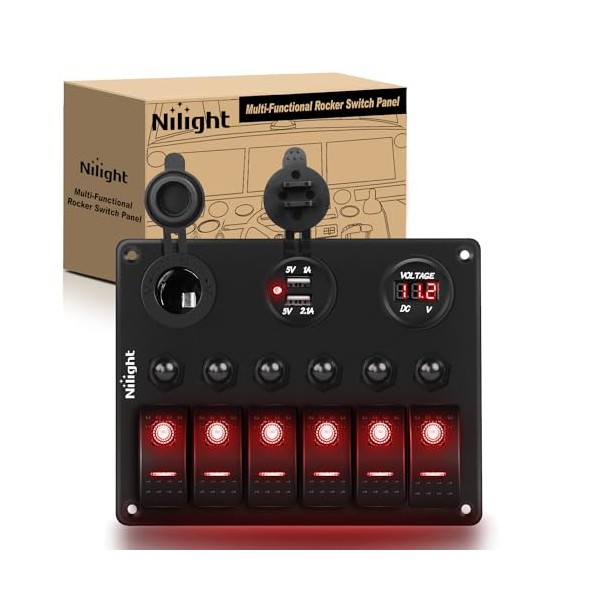 Nilight Nilight 6 Gang ON Off Rocker Switch Panel Red