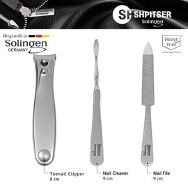 Shpitser Solingen Luxuries TopInox Surgical Stainless Steel German Hand Sharpened Manicure Pedicure Travel Set Grooming kit In Italian Leather Case Made in Solingen Germany (Dark Drown)