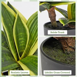 DILATATA Fake Snake Plant 11 Inch Small Potted Good Luck Plant Artificial Snake Plants Faux Mother in Law Tongue Sansevieria Plant - 20 Leaves Fake Laurentii for Indoor Outdoor Home Office Decor