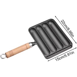 Sfocgoi Cast Iron Sausage Grill Pan, Non Stick Baking Tray With Anti Scald Wooden Handle, Hot Dog Grill Pan