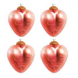 3" Mercury Crackle Glass Heart Christmas Ornament Set of 4 - Pink Matte