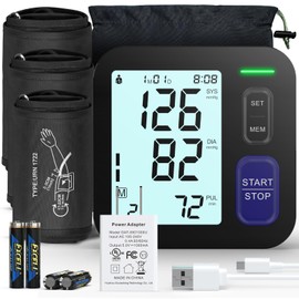 Upper Arm Blood Pressure Machine - 3 Size Cuffs, Small 7"-9", Medium 9"-17" and Extra Large XL 13"-21" for Big Arms, Accurate Automatic Digital BP Machine for Home Use, Large Display, 3 Users