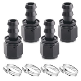 Taiidaues 8AN Push Lock Hose Fitting End Straight Adapter, 4 Pcs Black Hard Two Stage Barb Aluminum Anodized Connector with 4 Pcs Hose Clamp for Vehicle Rubber Fuel Oil Line Modification（8 Pcs Pack）