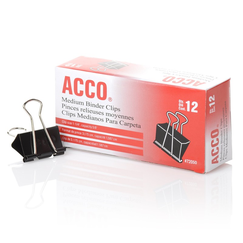 ACCO Binder Clips, Medium, Black, 12 per Box, 2 Boxes