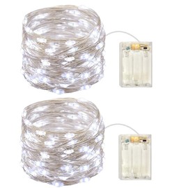 2 Pack Battery Operated Mini Lights,Indoor Led Fairy Lights with Timer 6 Hours on/18 Hours off for Wedding Party Decorations,50 Count Leds,17 Feet Silver Wire(Cold White)