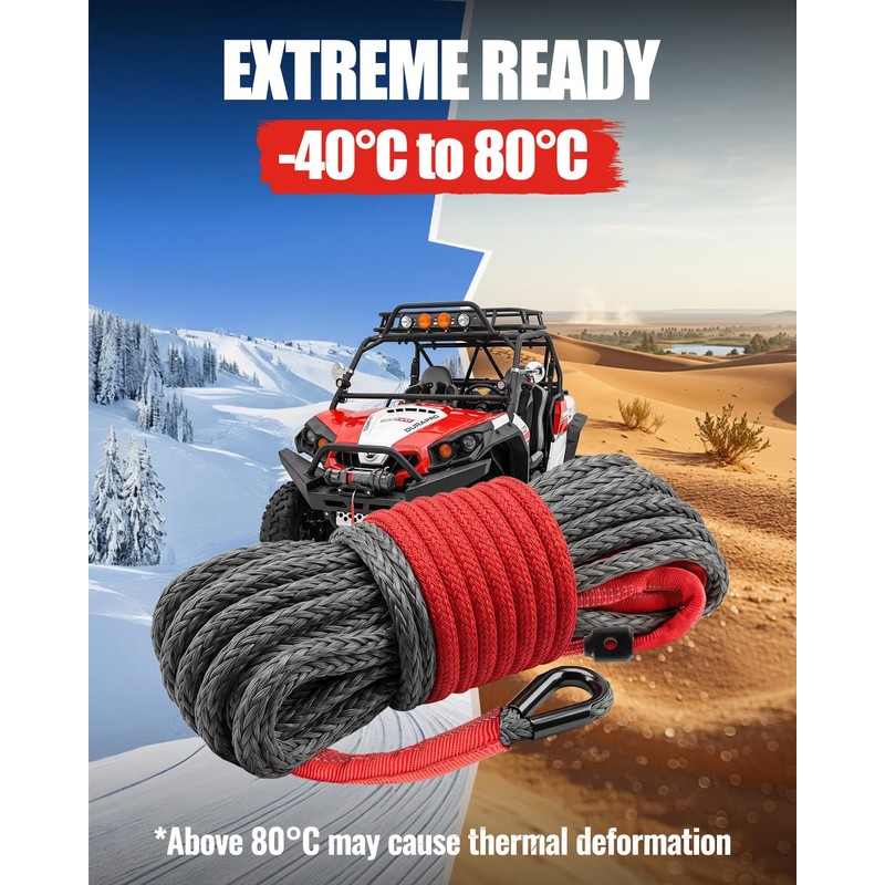 EZUVITA 1/4" x 50ft Synthetic Winch Rope Kit