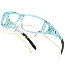 PUBOWT Fit Over Blue Light Blocking Computer Reader for Women Men Anti-Blue Light Filter Wrap Around Eyeglasses (Transparent Blue)