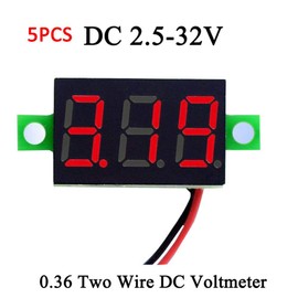 POWERTOOLE 5PCS Mini Digital LED Voltmeter, 0.36 Inch Two-Wire DC 2.5-30V Digital DC Voltmeter Display Voltage Tester Meter, Colour: Red