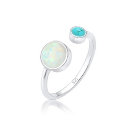 Elli Women's Boho Open Adjustable Ring with Synthetic Opal and Howlite in 925 Sterling Silver, Silver, Opal