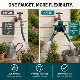 2-Way Garden Hose Splitter for Outdoor Faucets – Leak-Resistant Dual Connector for Watering