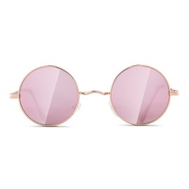 Laurinny 90s Retro Round Sunglasses Women Men Classic Polarised Sunglasses Metal Frame Round Hippie Glasses, gold frame pink lens