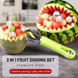 RosyFate Melon Cutter Balls, 14-Piece Fruit Tool Set, Watermelon Cutter, Fruit Spoon Cutter Set, Ball Cutter, Apple Corer, Peeler, Vegetable Cutter for DIY Fruit Salads