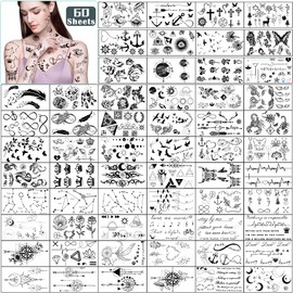 Metuu Temporary tattoos 60 Sheets Tiny Waterproof Temporary Tattoos Stickers for Man and Woman, Flower Crown Butterfly Constellation symbol Design
