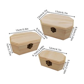 Anktily 3 Pack Wood Treasure Chest, 3 Size Unfinished Wooden Storage Case with Clasp & Hinged Lid DIY Craft Storage Organizer Box for Home Keepsake Storage