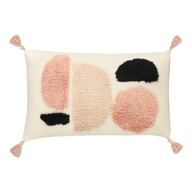 EGLO LIVING Chevery Cushion Cover, Minimalist Couch Cushion with 4 Tassels, Decorative Cushion Made of Cotton and Polyester in Cream, Pink and Black, Cushion Cover with Ticking, Sofa Cushion 45 x 45