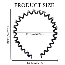 Faux Pearl and Rhinestone Headband Wavy Plastic Hairband Stretchy Beaded Hair Hoops for Women Girls Hair Styling Accessories