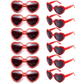 Paquete de docena de gafas de sol con forma de corazón para fiestas, accesorios de vacaciones, Rojo (Adult Red), Medium