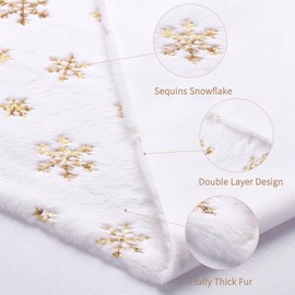 Christmas Snowflake Table Runner Faux Fur 13 x 60 Inches White Table Runner with Gold Sequin Snowflakes Xmas Table Runner for Wedding Birthday Winter Table Decorations