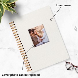 HIWHY Scrapbook Photo Album Linen Cover with DIY Window 28x20 CM White Inner Paper Memory Book with 40 Sheets/80 Pages Beige