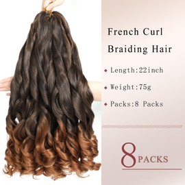 French Curl Braiding Hair 22 Inch 8 Packs Curly Braiding Hair Pre Stretched French Braiding Hair French Curl Crochet Braids Curl Braiding hair extensions for braiding (1B/30, 22 Inch (Pack of 8))