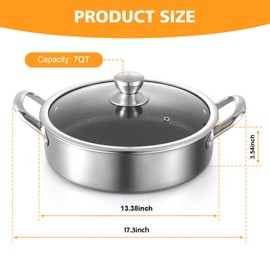Toutrop Stainless Steel 7QT Saute Pan 14 Inch Deep Frying Pan with Lid Nonstick,Hybird Induction Cooking Pan,PFOA Free Cookware,Large Skillets