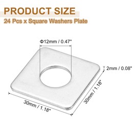 PATIKIL M12x30x2mm Square Washers, 24pcs Square Plate Washers Square Strut Washer Bearing Plate 304 Stainless Steel Flat Pad Spacer Hardware Fastener Nut Bolt Gasket