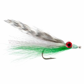 The Fly Fishing Place 3 Pack Clouceiver Minnow - Green/White/Grizzly Saltwater and Bass Flies Hook 1/0