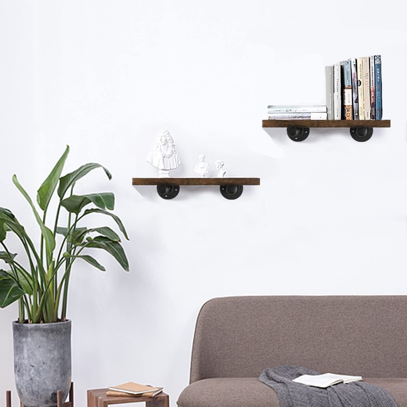 3/4" Industrial Black Iron Pipe Shelf Brackets, Rustic Wall Mounted