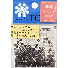TOHO Washable Spangle, Flat Round Approx. 0.1 inches (3 mm), No.11, Black, Approx. 180 Sheets