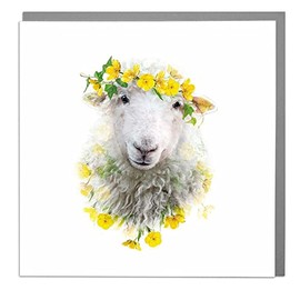Lola Design - Wildlife Botanical Greeting Cards, Floral Sheep Design - Suitable for Birthdays, Congratulations or Any Special Occasions - Blank Inside with Grey Envelope - 150mm x 150mm