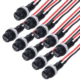 MECCANIXITY 10Pcs Panel Mount Fuse Holder 5x20mm AC 250V 10A/AC 125V 15A Screw Cap Fuse Holders with Pre-Soldered Wires,Round Shape Port