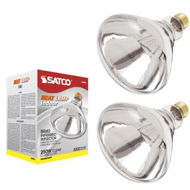 Satco S4999-250 Watt BR40 Heat Lamp Bulb, Clear Finish, Incandescent Reflector, Medium E26 Base, 2700K Warm White, 120V, Dimmable, 6000 Hour Life, CSAus Listed (2 Pack)