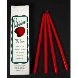 D'light Online Patrician 10 Inch Hand Dipped Skinny Taper Candles (Set of 12, Red)
