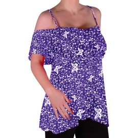 Eyecatch Womens Off The Shoulder Strappy Cami Vest Ladies Tunic Blouse Cold Shoulder Swing Top Purple (26-28)