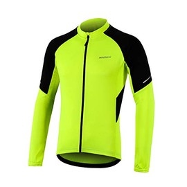 BERGRISAR Men's Basic Cycling Jerseys Long Sleeves Bike Bicycle Shirt Zipper Pockets BG012 Yellow Size X-Large