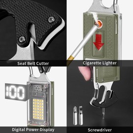 BY-J LED Small Flashlight, Keychain Light, COB Multi-Function Mini Work Light, 1000 Lumens Rechargeable, 8 Lighting Modes, Fire Starter, Seat Belt Cutter, Screwdriver, Green