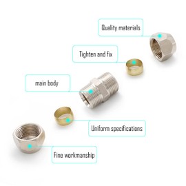 SRJQXH Pack of 2 Crimp Fittings, 10 mm, Silver Colour Ferrules Compression Fitting, Nickel-Plated Copper, Pneumatic Compression Fitting, Can Be Used for Pipes, Air Compressors
