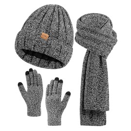 Womens Winter Beanie Warm Hat Scarf Touchscreen Gloves Set with Fleece Lined Skull Caps Gifts for Women Men