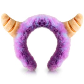 JazSwirl Monster Ears Headband, Soft Fluffy Purple Monster Ears Hairband, Furry Plush Halloween Hair Headband, Fun Party Headbands for Women and Men