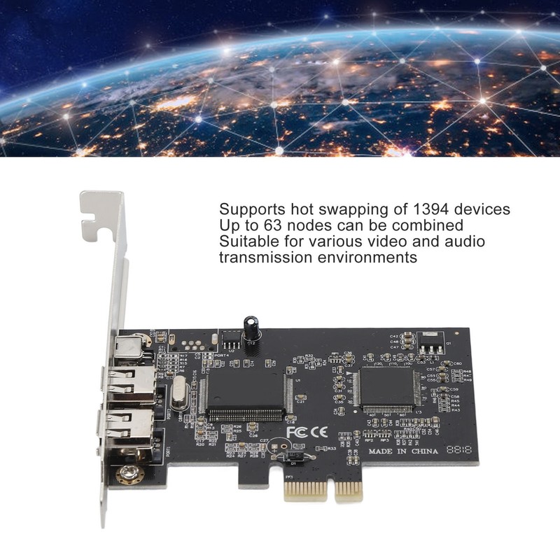 PCIE 1X to 3 Port 1394A Firewire Riser Card Dual
