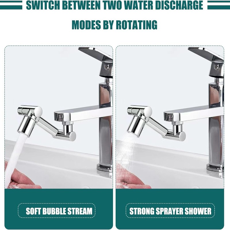 Universal Retractable Faucet Aerator with 1440° Rotating Robotic Arm, Dual